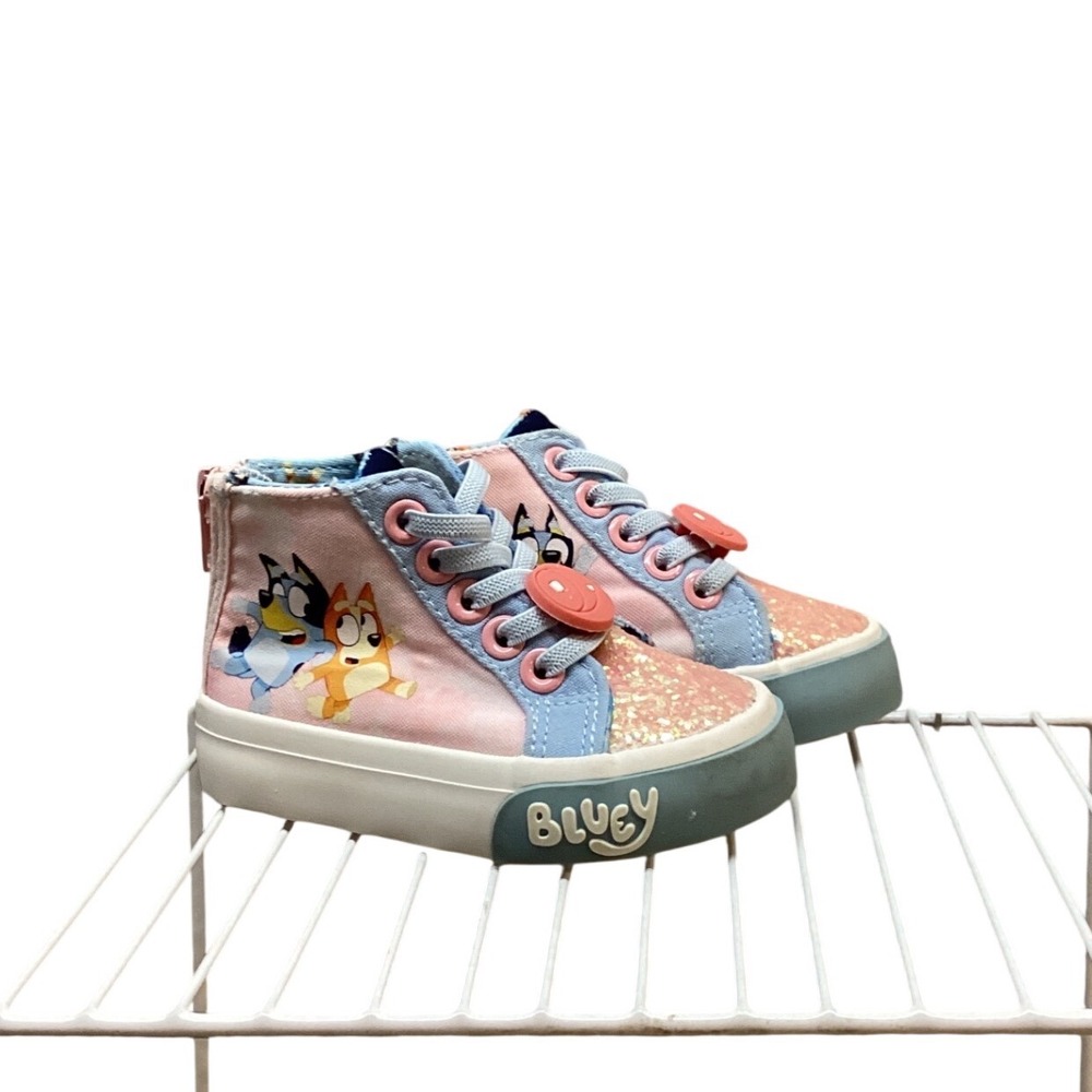 Bluey Kids High Top‎ Sneakers Pink Glitter Bluey Cartoon Character Shoes Size 5